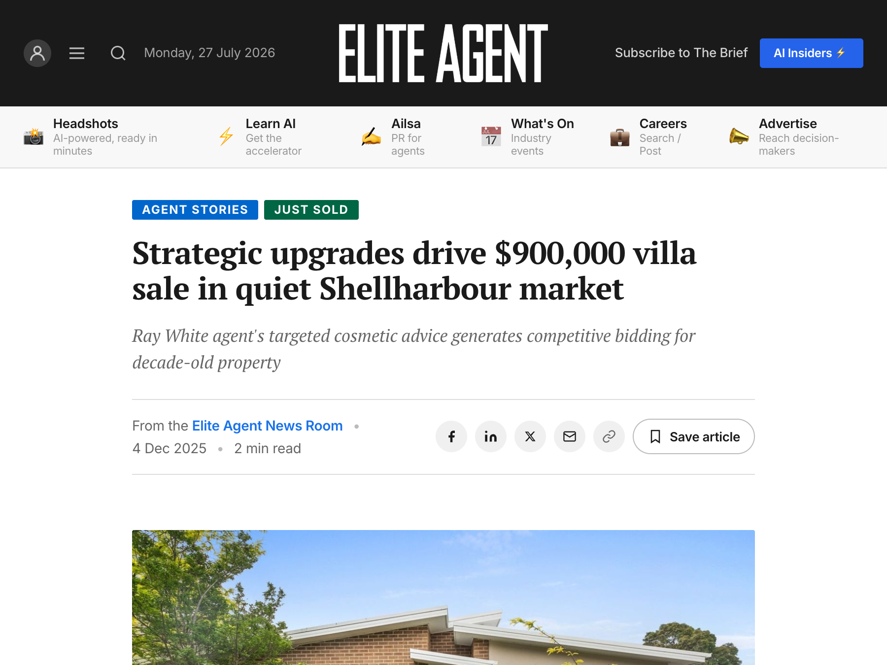 Published Elite Agent story: Strategic upgrades drive $900,000 villa sale